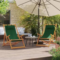 Chaises de plage pliables lot de 2 vert tissu