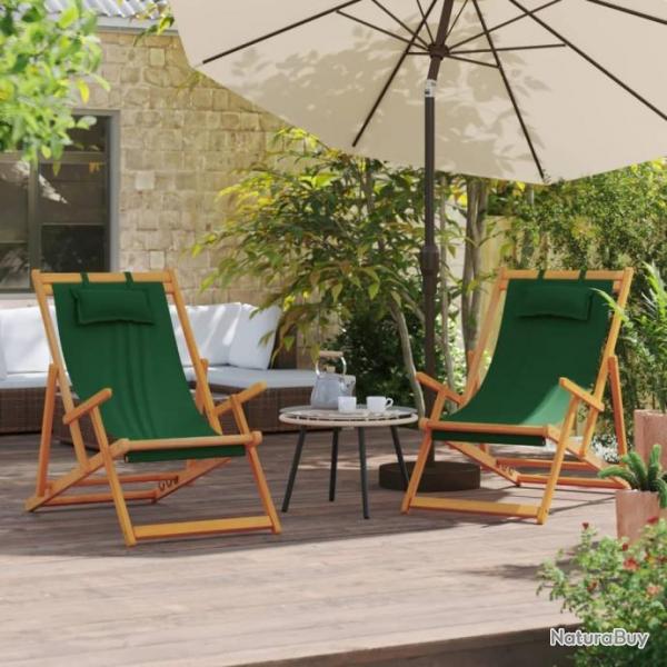 Chaises de plage pliables lot de 2 vert tissu