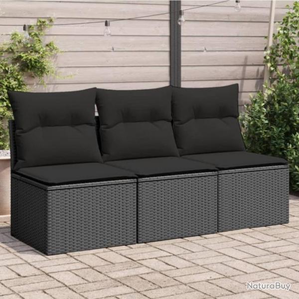 Canap de jardin avec coussins 3 places noir rsine tresse