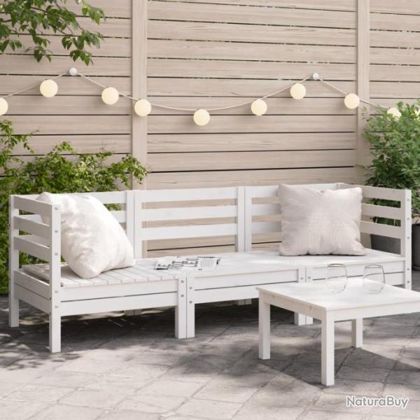 Canap de jardin 3 places blanc bois de pin massif