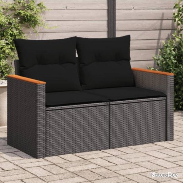 Canap de jardin avec coussins 2 places noir rsine tresse