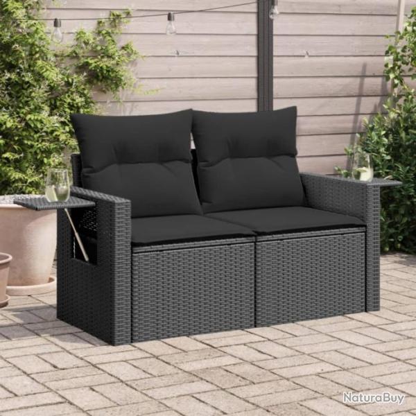 Canap de jardin avec coussins 2 places noir rsine tresse