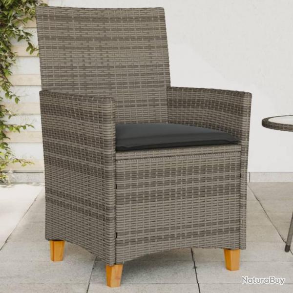 Chaises de jardin coussins lot de 2 gris rsine tresse et bois