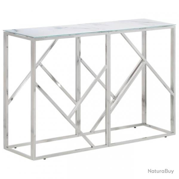 Table console argent acier inoxydable et verre tremp