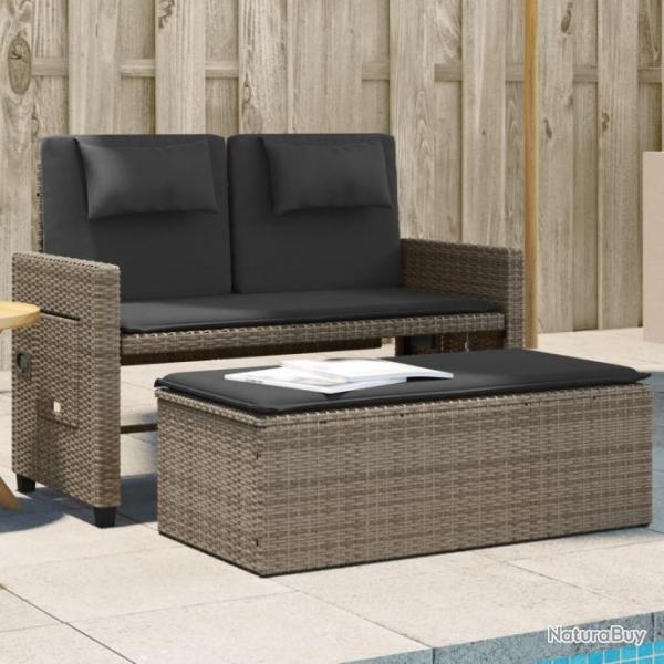 Banc inclinable de jardin avec coussins gris rsine tresse