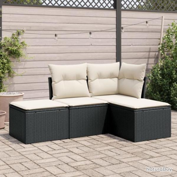 Salon de jardin 4 pcs avec coussins noir rsine tresse