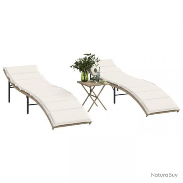 Chaises longues lot de 2 avec table beige rsine tresse