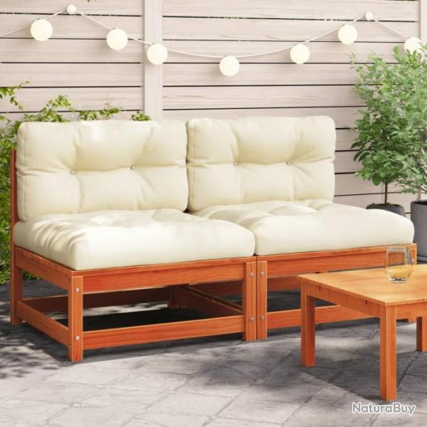 Canaps de jardin sans accoudoirs coussins 2pcs bois massif pin