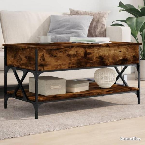 Table basse chne fum 100x50x50 cm bois d'ingnierie et mtal