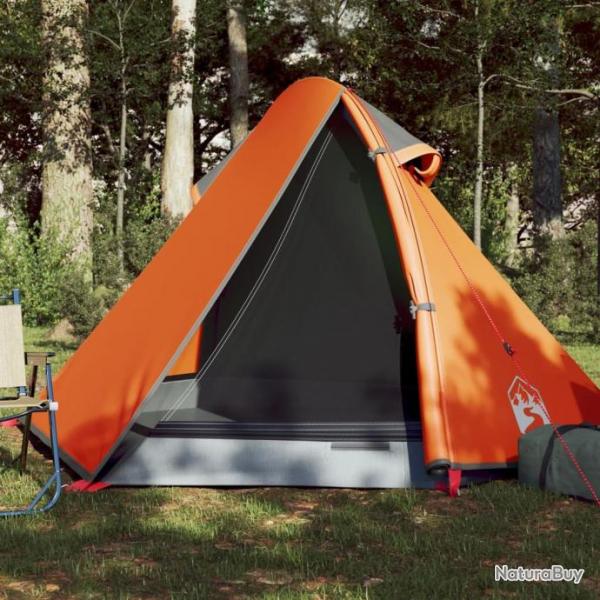 Tente de camping 2 personnes gris et orange impermable