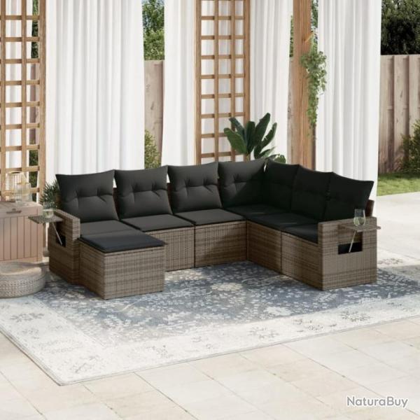 Salon de jardin avec coussins 7 pcs gris rsine tresse