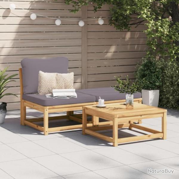 Salon de jardin 3 pcs avec coussins bois massif d'acacia