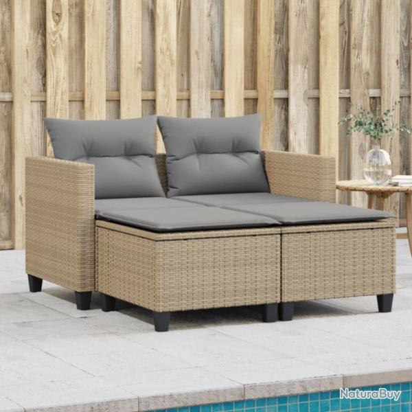 Canap de jardin 2 places avec tabourets beige rsine tresse