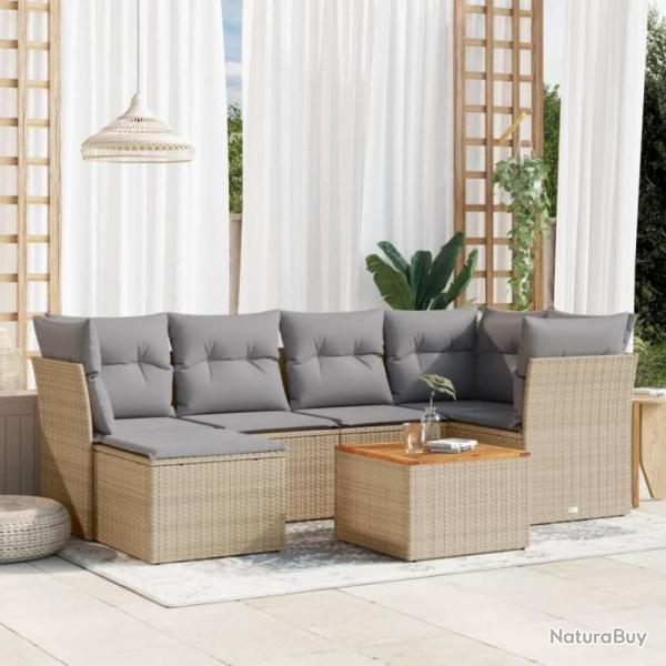 Salon de jardin avec coussins 7pcs mlange beige rsine tresse