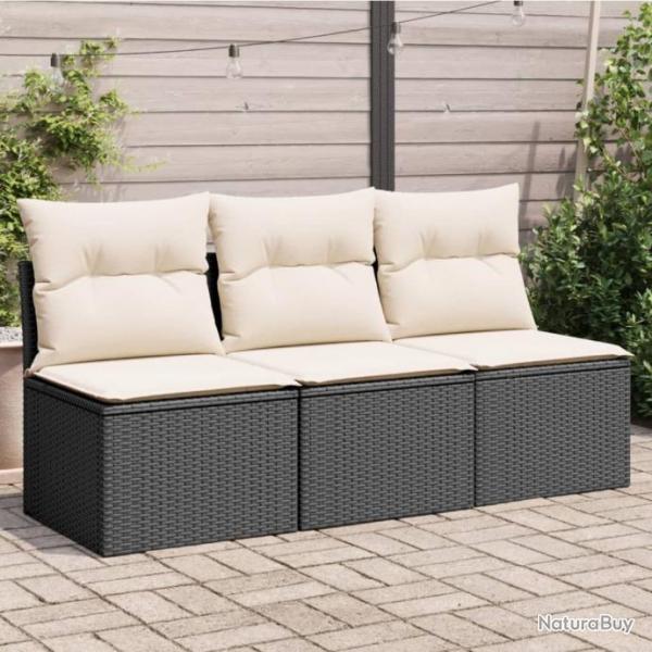 Canap de jardin avec coussins 3 places noir rsine tresse