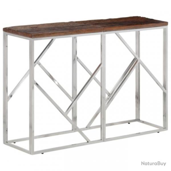 Table console argent acier inoxydable et bois de mlze massif