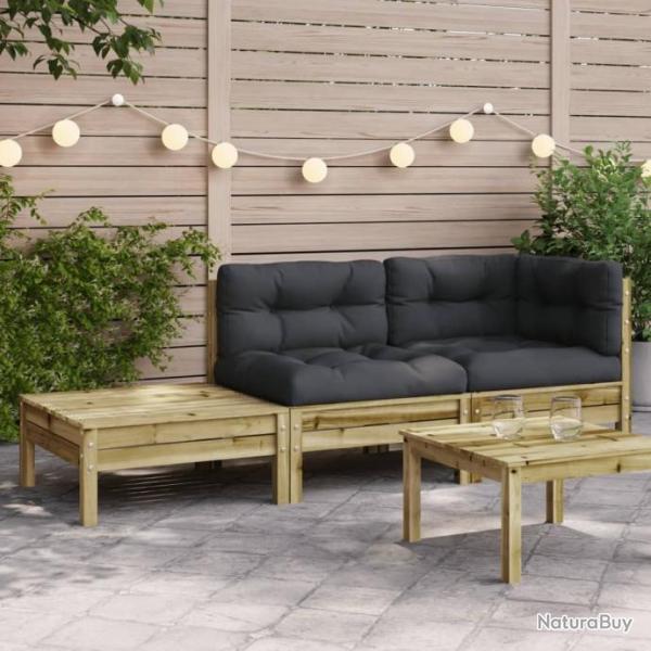 Canap de jardin avec coussins et repose-pied bois pin imprgn