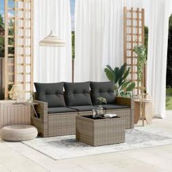 Salon de jardin 4 pcs avec coussins gris résine tressée