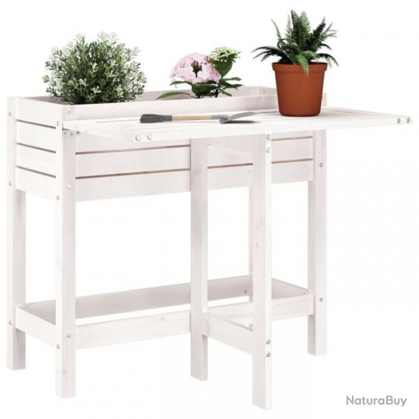 Jardinire de jardin avec plateau pliant blanc bois pin massif