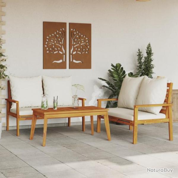 Salon de jardin 3 pcs avec coussins bois massif d'acacia