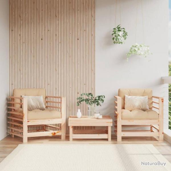 Chaises de jardin 2 pcs bois massif de pin