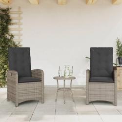 Chaises inclinables de jardin lot de 2 et coussins gris rotin