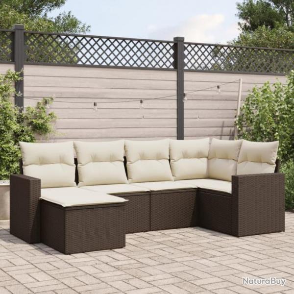 Salon de jardin avec coussins 6 pcs marron rsine tresse