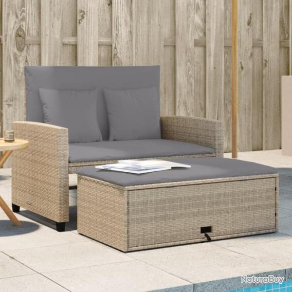 Canap de jardin avec coussins 2 places beige rsine tresse