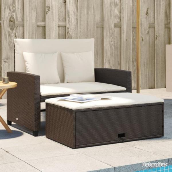 Canap de jardin avec coussins 2 places marron rsine tresse