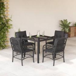 Ensemble à manger de jardin coussins 5pcs Noir Résine tressée