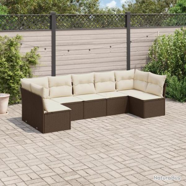 Salon de jardin avec coussins 7 pcs marron rsine tresse