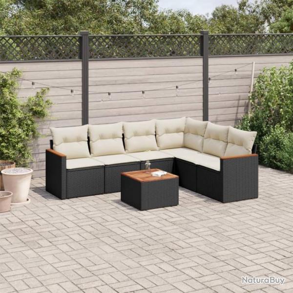 Salon de jardin 7 pcs avec coussins noir rsine tresse