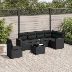 Salon de jardin 7 pcs avec coussins noir résine tressée