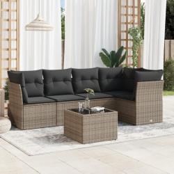 Salon de jardin 6 pcs avec coussins gris résine tressée