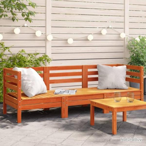 Canap de jardin 3 places cire marron bois de pin massif