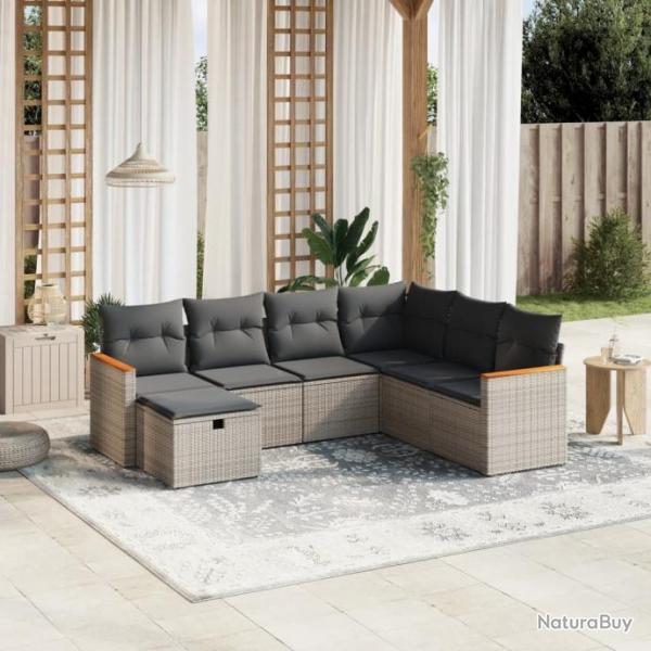 Salon de jardin avec coussins 7 pcs gris rsine tresse