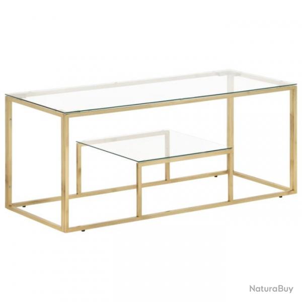 Table basse dor acier inoxydable et verre tremp