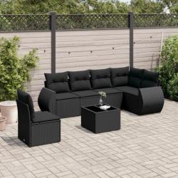 Salon de jardin 7 pcs avec coussins noir résine tressée