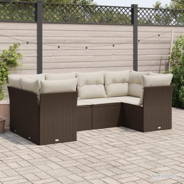 Salon de jardin avec coussins 6 pcs marron rsine tresse