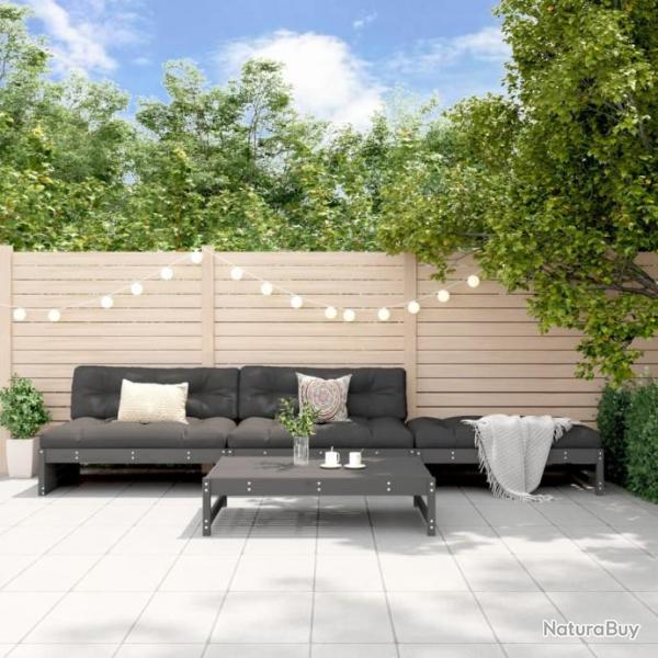 Salon de jardin 4 pcs gris bois massif de pin