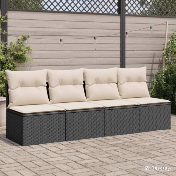 Canap de jardin avec coussins 4 places noir rsine tresse