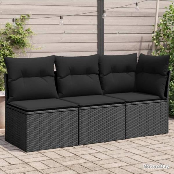 Canap de jardin avec coussins 3 places noir rsine tresse