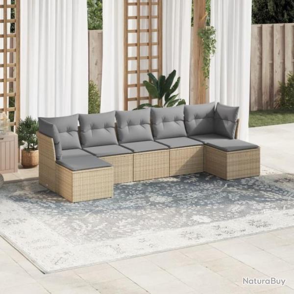 Salon de jardin avec coussins 7 pcs beige rsine tresse