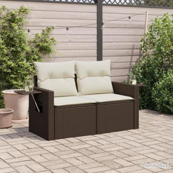 Canap de jardin avec coussins 2 places marron rsine tresse