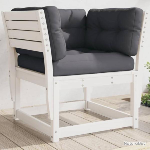 Canap de jardin accoudoir avec coussins blanc bois massif pin