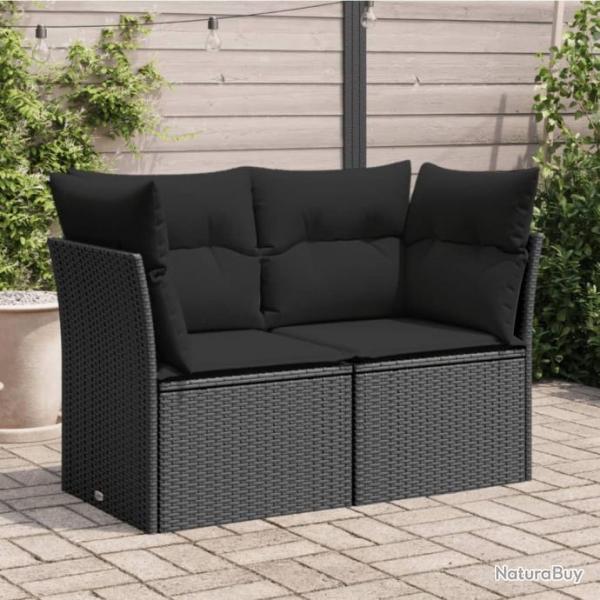 Canap de jardin avec coussins 2 places noir rsine tresse