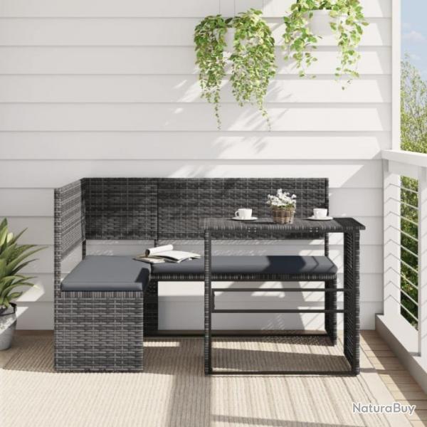 Canap de jardin avec table et coussins en forme de L gris