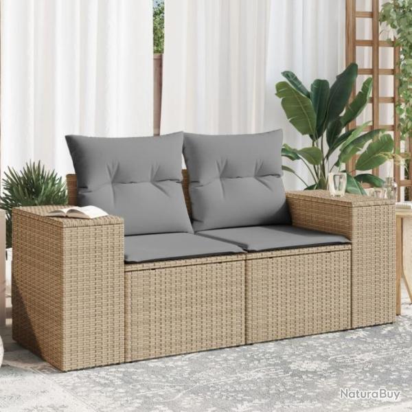 Canap de jardin avec coussins 2 places beige rsine tresse