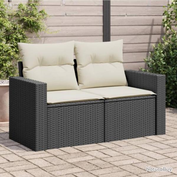 Canap de jardin avec coussins 2 places noir rsine tresse