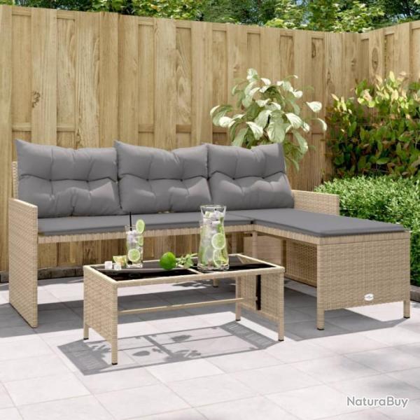 Canap de jardin table et coussins en forme de L mlange beige